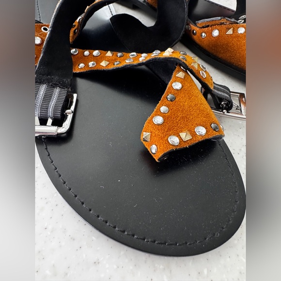Zara Orange and Black Strappy Sandals with Studs - Picture 5 of 9